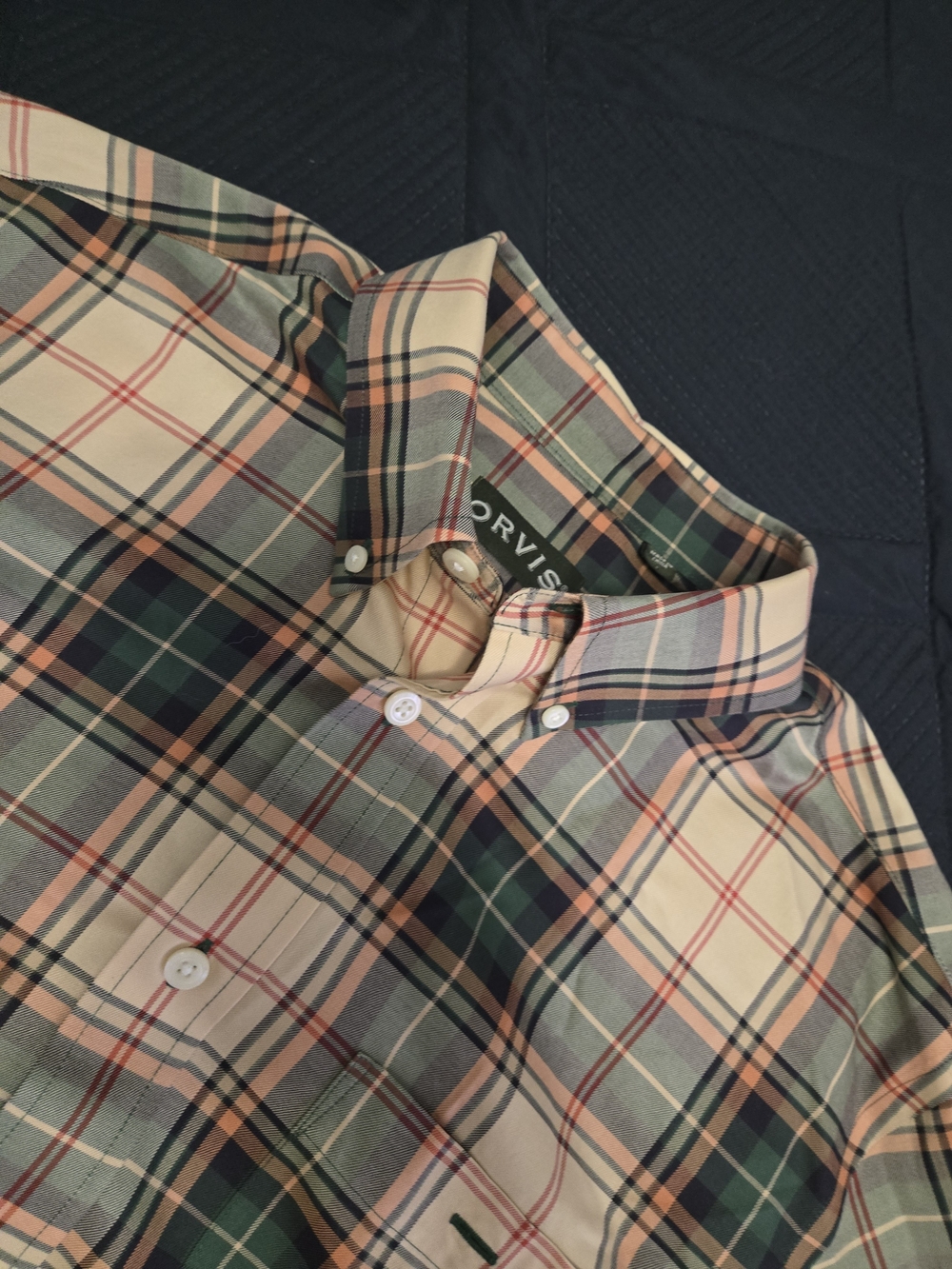 Orvis Men's Plaid Button-Down Shirt in Cream, Green and Pink
